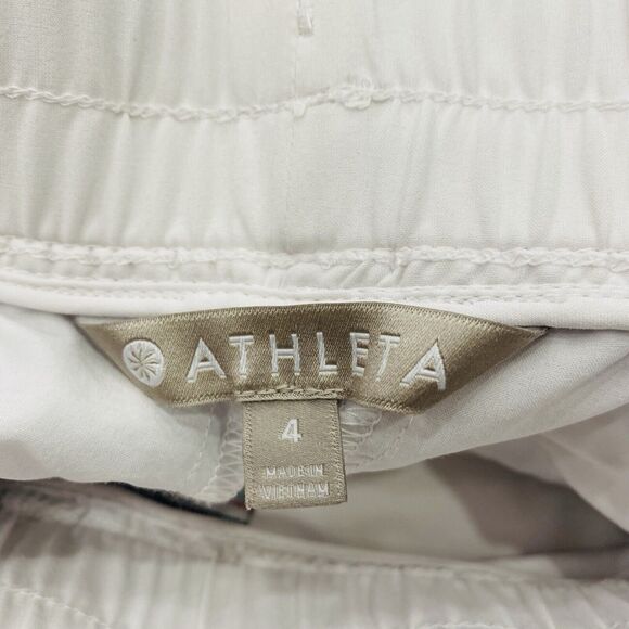 ATHLETA 4 White Multi Stripe Cabo Beachside Linen Pull On Shorts Vacation Resort - Picture 7 of 14